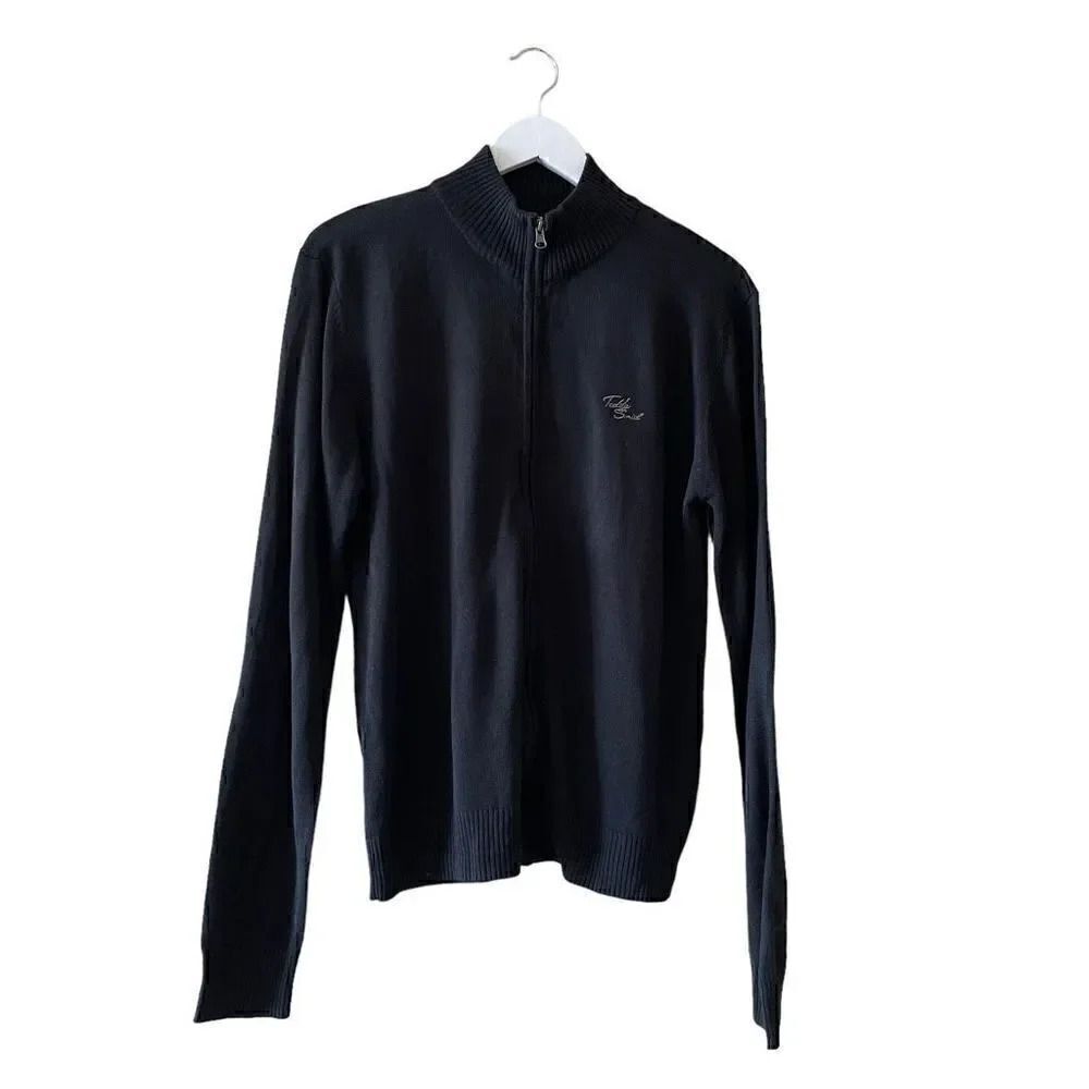 Teddy Smith Black Front Zipper Soft Lightweight Men’s Cardigan Sweater L #1528
